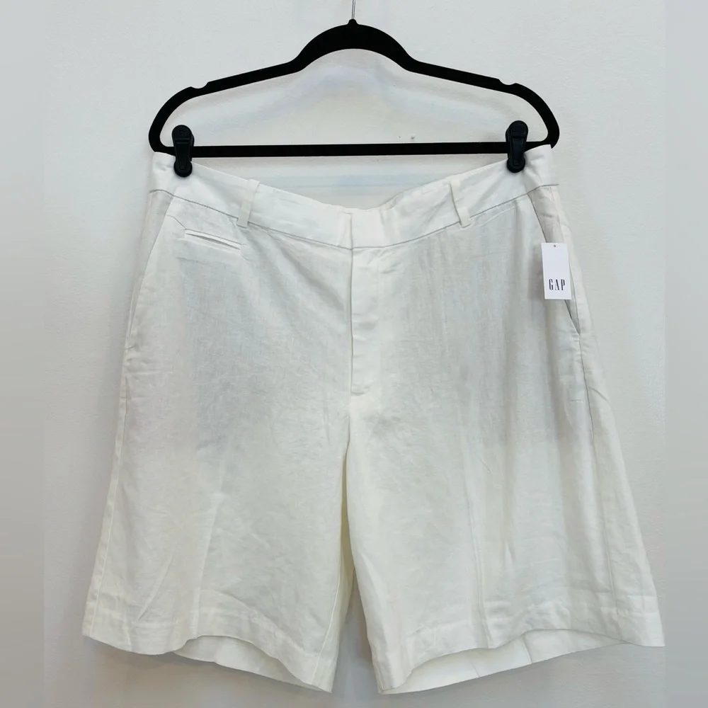 GAP 365 Flat Front LInen Blend Trouser Shorts Minimalist Off White Size 14 NEW - Picture 5 of 12